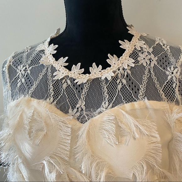 VALLEYGIRL Dust Pink Fringe Midi Dress Lace Romantic Evening Fit & Flare Size 8 - Picture 6 of 14